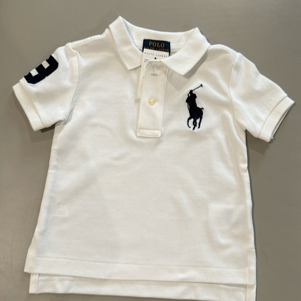 Boys Polo White Polo Shirt with #3 Size 18mos. NWT